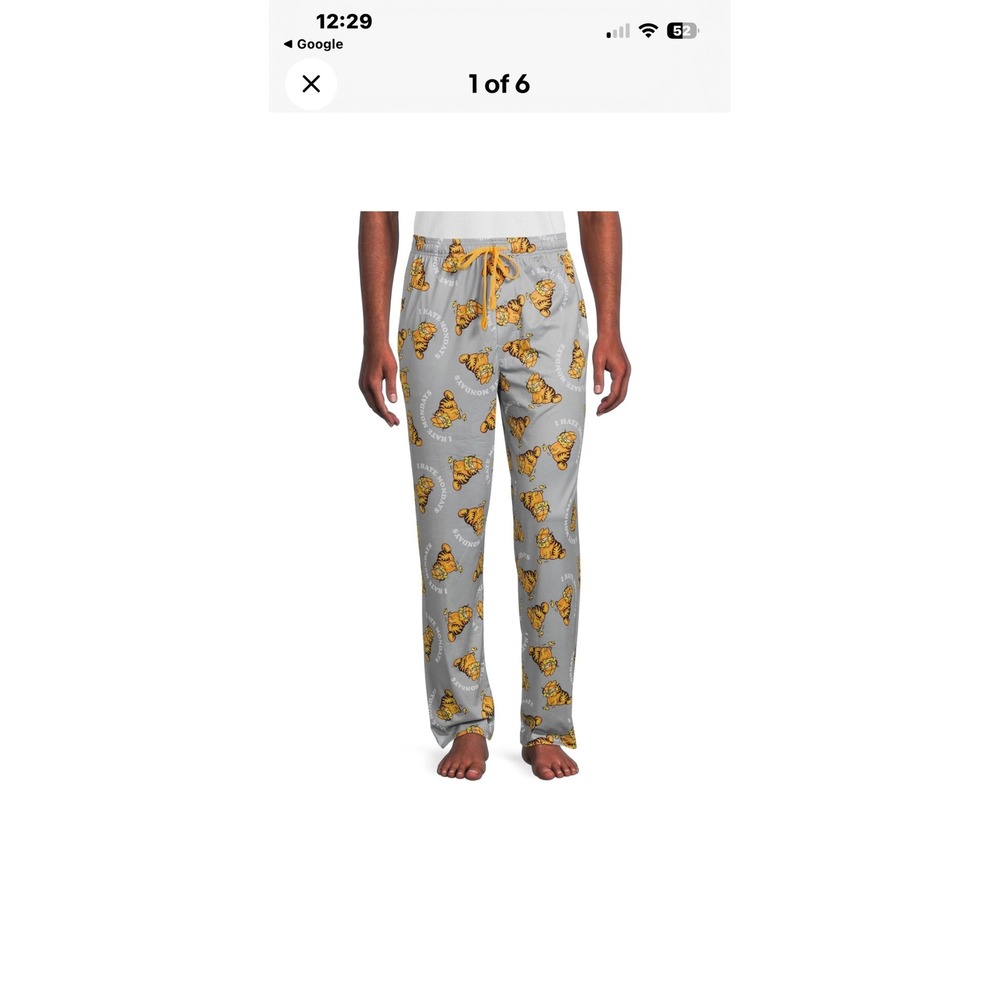 Mens Garfield I Hate Mondays‎ Pajama Pants Sleepwear Loungewear Size Large